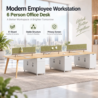 Poste de travail moderne avec cloisonnement, bureau de bureau en cluster 6 places avec armoire de rangement pour grands bureaux d'entreprise