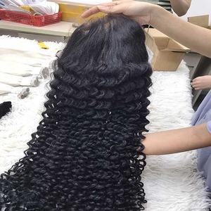 Peluca de cabello virgen recto rizado largo de estilo Premium con extensiones de cabello de peluca frontal de encaje marrón oscuro - Product Image 1