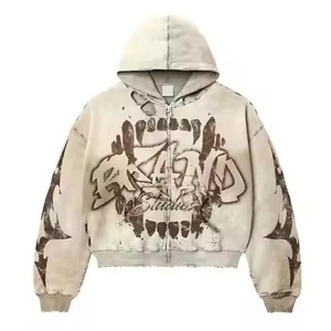 Men's Vintage Street <b>Acid</b> Wash Hoodie with Cropped Hem Fall '25 <b>Drop</b> Plain Dyed with Silk Screen Printing - Product Image 1