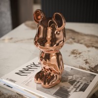 Ours rose en résine, objet décoratif 28 cm, design moderne, forme irrégulière, fabriqué en Italie, Saint-Valentin, salon, table, intérieur