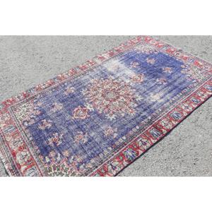 พรมวินเทจตุรกี ขนาด 4.6x7.9 ฟุต พรมลายทางสีน้ำเงินทำจากขนสัตว์ - Product Image 2
