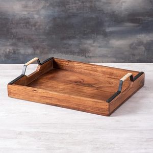Plateau de service en bois élégant de fabricant fiable avec la conception décorative faite à la main de poignée en métal parfaite pour la maison et l'installation de buffet - Product Image 5
