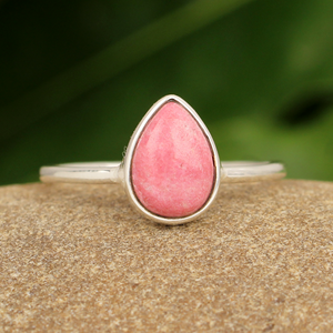 7x10mm Fine 925 Sterling Silver Bezel <b>Set</b> Pear-Shaped Natural Pink Thulite Gemstone Minimalist Dainty Engagement <b>Ring</b> <b>for</b> <b>Women</b> - Product Image 1