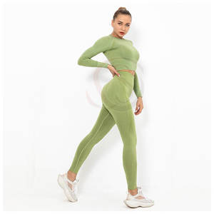 Conjunto de Yoga para Mujer STYLEGRAM WEARS, 100% Algodón, Transpirable, Cintura Elástica, Cintura Alta, Manga Larga, Conjunto de 2 Piezas, Servicio OEM - Product Image 2