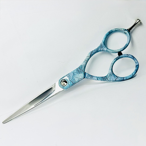 Customizable 5.5" Straight Edge Premium Sharp <b>Hairdressing</b> <b>Scissors</b> Right-Handed Blue Leaf Motif - Product Image 5
