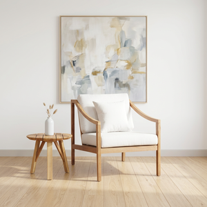 Fauteuil de salon moderne en teck de luxe, fauteuil d'appoint rembourré avec coussin blanc pour salon, hôtel, usage extérieur - Product Image 1