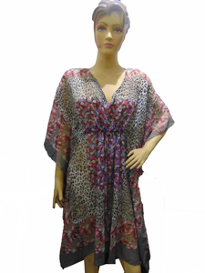 Robe caftan en satin pour femmes de 36 pouces en mousseline de soie brodée Bubu impression col en v robe caftan avec écharpe de grande taille pour l'été - Product Image 1
