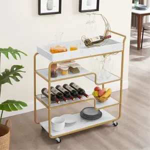 New Arrival Modern Plastic Eco-Friendly Kitchen Trolley with Gold <b>Legs</b> Luxury Round <b>Shelf</b> and Platform Zahid Exports plated safe - Product Image 1