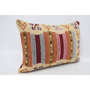 <b>Orange</b> Vintage Floral Geometric Wool <b>Pillow</b> 20x28 Inch Traditional Style Washable Boho Feature for Home Use - Product Image 3