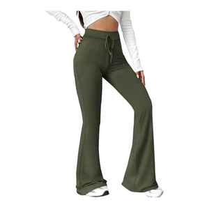 Pantalons en molleton à taille haute et à jambes évasées de qualité supérieure pour femmes, vente en gros, coton à jambes larges pour l'hiver, style à devant plat - Product Image 4