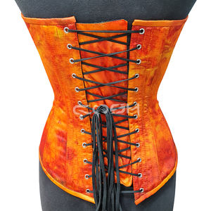 Corset bustier surbuste pour femme, fait main, à imprimé abstrait orange, style vintage, à armatures, avec fermeture à busk avant - Product Image 6