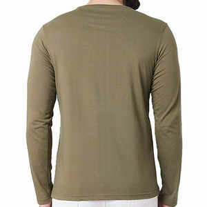 Mode hommes respirant col rond à manches longues T-shirt haute qualité à manches longues T-shirt pour hommes 100% coton uni noir vêtements - Product Image 3