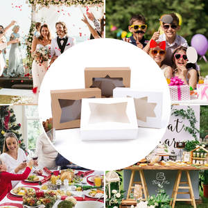 10/pcs boîte à pâtisserie visuelle pour fenêtre, boîte à Dessert pour produits de boulangerie, boîte-cadeau en papier Kraft, avec couvercle, cadeau de mariage, boîte d'assemblage Simple - Product Image 3
