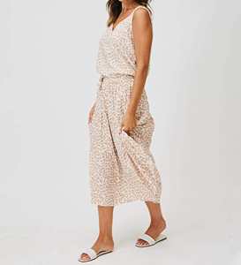 Custom 1/5 Loose Vintage <b>Women's</b> <b>Maxi</b>-Length <b>Skirts</b> Tiered Gathered Leopard Print Elastic Waistband Breathable Natural - Product Image 3