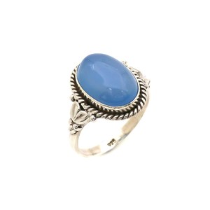 925 argent Sterling plaqué naturel bleu calcédoine Marquise lunette réglage 8x10mm bague à la main bijoux à la mode pour les femmes - Product Image 5