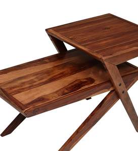 Table basse en bois moderne unique pour salon, bois de sheesham massif, finition naturelle, réglable - Product Image 6