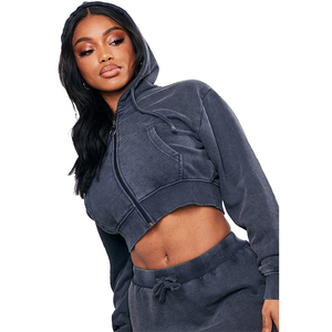 Alta Calidad recién llegado algodón hecho mujeres Crop Top Hoodie 100% algodón manga larga ropa Casual moda Crop Hoodies - Product Image 5
