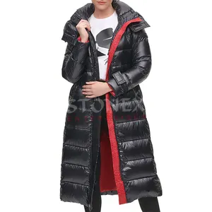 Premium Quality Long Coat Winter Wear Black And Red Warm Women's Blends Coat Winter Trench Puffer Coats For Ladies
