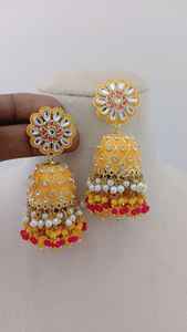 Jhumka Kundan Meenakari Ensemble de boucles d'oreilles en laiton imitation plaqué rhodium en forme de cloche vintage en vrac à personnaliser - Product Image 3