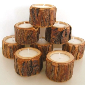 Pots de bougie en bois naturel fabriqués à la main avec insert de cire rechargeable-Décoration de la maison personnalisable pour Noël - Product Image 3