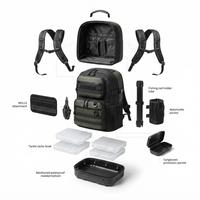 Sac à dos de pêche portable en PU grande capacité avec fermeture éclair, porte-canne et plus de 12 compartiments pour le rangement de matériel de pêche en extérieur