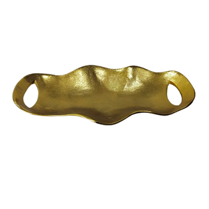 Plateau en aluminium décoratif doré fait à la main plat de service de table abstrait avec texture pour hôtels de restaurant à domicile - Product Image 3