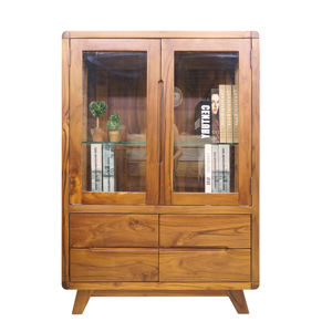 Gabinete bajo de teca de estilo nórdico para muebles del hogar 2 puertas y 4 cajones con patas cónicas para almacenamiento en la sala de estar - Product Image 3