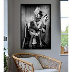 Andrey Armyagov's Girl Sitting on Toilet <b>Poster</b> Canvas Wall Art with Black <b>Frame</b> - Product Image 1
