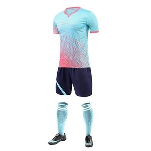 Custom <b>Light</b> Blue Pink Men's Adult Soccer Uniform Set Gradient Jersey Shorts Socks Quick Dry Breathable OEM - Product Image 3