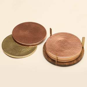 HOT SELLING Hammered Copper and Brass <b>Coasters</b> Set of 6 with Wooden Holder Elegant <b>Drink</b> <b>Coasters</b> for Home Decor and Gifts - Product Image 3