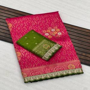 ชุดส่าหรีผ้าไหมลายโดลาสำหรับเจ้าสาวและงานปาร์ตี้ผ้าทอสไตล์ซารีและดีไซน์แบบ meenakari | เนื้อนุ่มไหลลื่น - Product Image 3