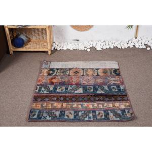 Vintage Blue and Beige Wool Geometric <b>Rug</b> 3.4 X 3 ft Classic <b>Boho</b> Patchwork Design for Bedroom Decoration Latex Backed - Product Image 1