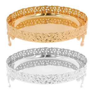 Elegante plato redondo con espejo, Juego de 2 bandejas decorativas de aluminio plateado y dorado, perfectas para la fiesta de Eid y Ramadán - Product Image 1