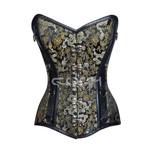 Corset sur mesure en brocart dragon avec garnitures en cuir véritable et baleines en acier robustes - Product Image 3
