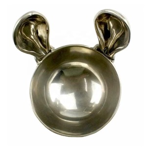 Bol en aluminium argenté avec poignées d'oreilles de lapin mignon parfait pour salade Snack fruits noix idéal pour la décoration de restaurant d'hôtel - Product Image 2