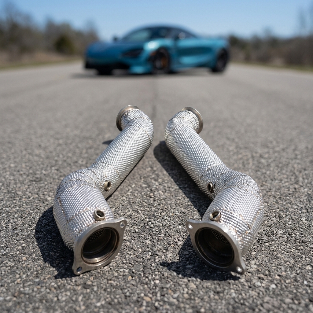 VantaFlow Stainless Steel High Flow Catted Downpipe Exhaust System Heat Shield for McLaren 720S 4.0T 2017-2023