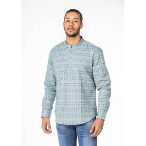 Polo de Punto Cuadrado Rojo para Hombre, Camisa con Cuello Mandarín a Cuadros, Talla S, Slim fit, Polo con Botones y Manga Enrollable - Product Image 1