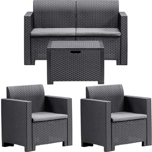 Bica Nebraska Set completo da giardino con finitura Rattan antracite divano cofee Table 2 poltrone da esterno - Product Image 1