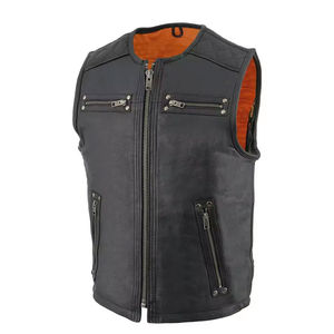 Premium Real <b>Leather</b> Motorcycle <b>Vest</b> Designed for Daily Riding Classic Look Waterproof Breathable Windproof Zipper for <b>Bikers</b> - Product Image 4
