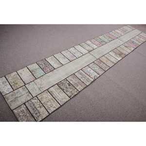 2,5x12,6 ft Runner Turkish Rug, Vintage Rug, <b>Brown</b> White Striped <b>Wool</b> Rug - Product Image 2