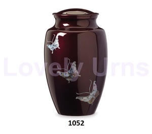 Belle mère de perle papillon incrustation aluminium crémation funéraire mémorial adulte cendres humaines urnes sac en velours gratuit - Product Image 1