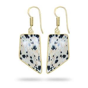 Excelentes Pendientes Largos Hechos a Mano con Piedras Preciosas de Jaspe Dálmata Natural, Pendientes Colgantes para Mujer, Pendientes de Latón Chapado en Oro - Product Image 1