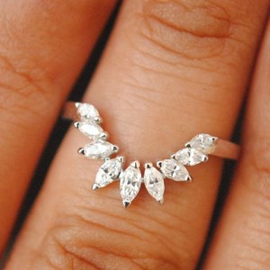 10K oro laboratorio crecido Marquesa diamante boda banda curva pila compromiso nupcial anillo laboratorio diamante joyería - Product Image 3