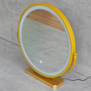 Contemporary Round Makeup <b>Mirror</b> with Touch-Sensitive LED Lights GNG013 <b>Silver</b> Frameless Rectangular Design for Home Decoration - Product Image 2