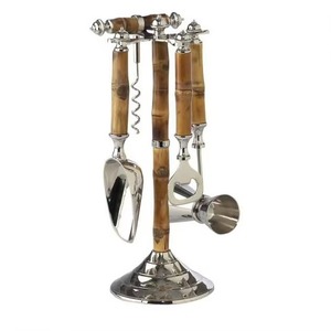 Juego de herramientas de barra de plata de lujo con mangos texturizados de color marrón oscuro accesorios de coctelera para barra de casa y barman - Product Image 3