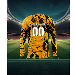 Maillot de football américain pour adultes en gros-Noir et jaune, manches longues, col rond, polyester, parfait pour les sports d'équipe, l'entraînement - Product Image 1