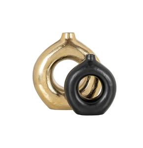 Vente en gros Vases en métal personnalisés en aluminium pour la décoration intérieure Vases à fleurs modernes de petite table à revêtement de poudre noire - Product Image 2