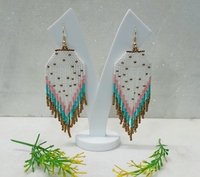 Boucles d'oreilles bohèmes faites à la main avec franges, bijoux de mode pour femmes avec perles de verre et graines de cuivre pour cadeau