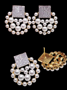 Pendientes colgantes elegantes de perlas y circonitas cúbicas de primera calidad, joyería atemporal, ideales para bodas, aniversarios y ocasiones especiales - Product Image 2