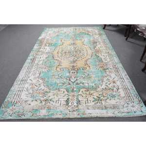 Alfombra Vintage Grande de 5.8x9.2 pies, Alfombra Azul Marroquí Turca de Lana - Product Image 1